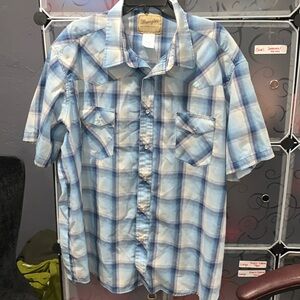 EUC Wrangler 3X snap front shirt blue plaid